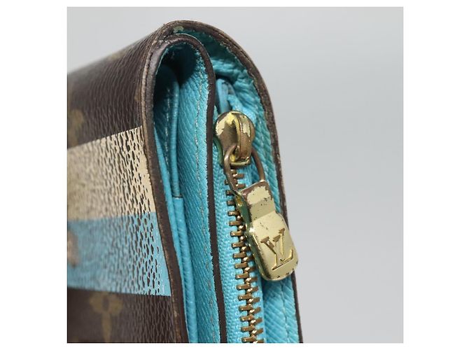 LOUIS VUITTON Monogram Groom Portefeuille Compact Zippé Bleu M60036 LV Auth hk2238 Monogramme - vue 8