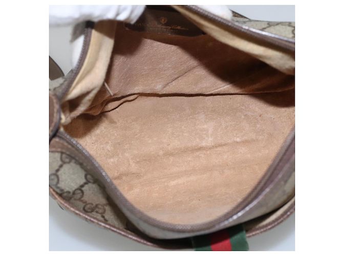 GUCCI GG Supreme Web Sherry Line Borsa PVC Beige Oro 89 02 032 Auth BA728 D'oro - vista 10