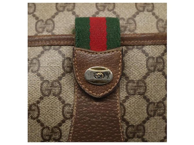 GUCCI GG Supreme Web Sherry Line Borsa PVC Beige Oro 89 02 032 Auth BA728 D'oro - vista 18