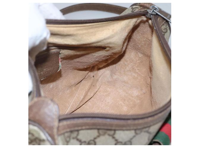 GUCCI GG Supreme Web Sherry Line Borsa PVC Beige Oro 89 02 032 Auth BA728 D'oro - vista 20