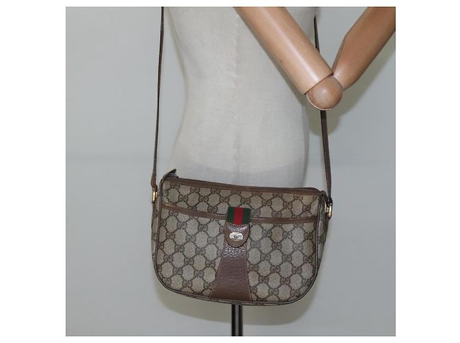 GUCCI GG Supreme Web Sherry Line Borsa PVC Beige Oro 89 02 032 Auth BA728 D'oro - vista 23