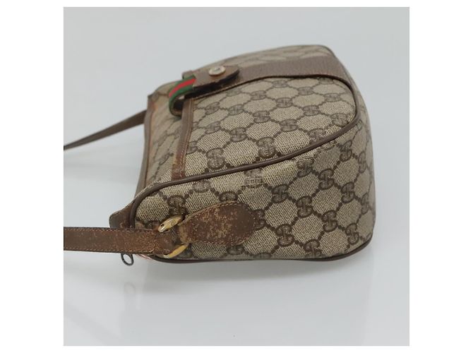 GUCCI GG Supreme Web Sherry Line Borsa PVC Beige Oro 89 02 032 Auth BA728 D'oro - vista 4
