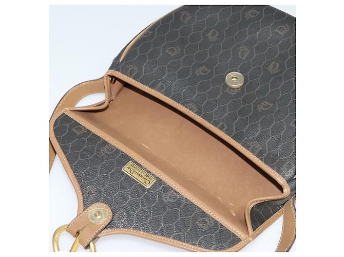 Borsa a spalla in tela a nido d'ape Christian Dior in pelle PVC nera e marrone Auth BA497 Nero - vista 10
