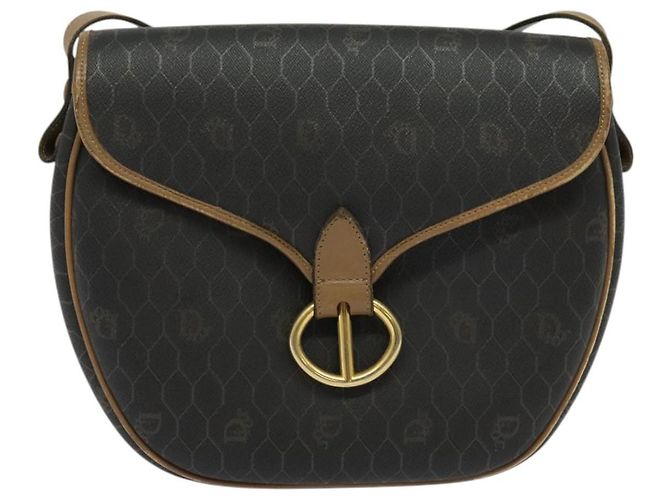 Borsa a spalla in tela a nido d'ape Christian Dior in pelle PVC nera e marrone Auth BA497 Nero - vista 13
