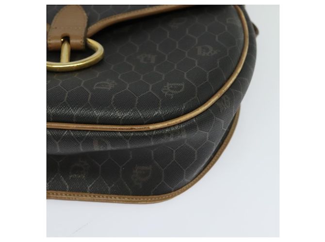 Borsa a spalla in tela a nido d'ape Christian Dior in pelle PVC nera e marrone Auth BA497 Nero - vista 14