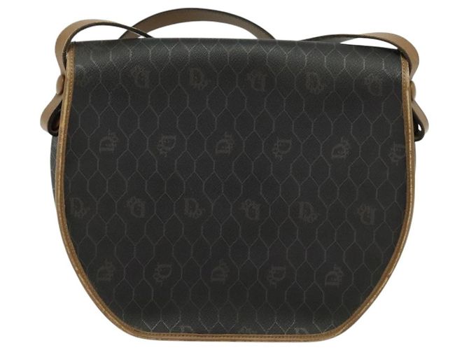 Borsa a spalla in tela a nido d'ape Christian Dior in pelle PVC nera e marrone Auth BA497 Nero - vista 2