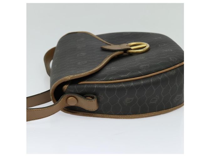 Borsa a spalla in tela a nido d'ape Christian Dior in pelle PVC nera e marrone Auth BA497 Nero - vista 3