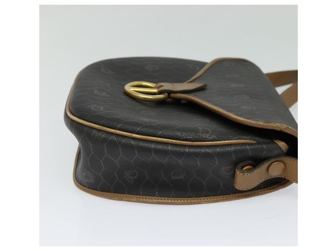 Borsa a spalla in tela a nido d'ape Christian Dior in pelle PVC nera e marrone Auth BA497 Nero - vista 4