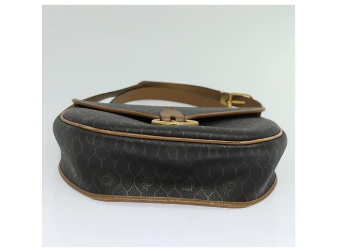 Borsa a spalla in tela a nido d'ape Christian Dior in pelle PVC nera e marrone Auth BA497 Nero - vista 5