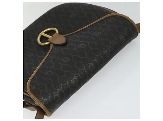 Borsa a spalla in tela a nido d'ape Christian Dior in pelle PVC nera e marrone Auth BA497 Nero - vista 6