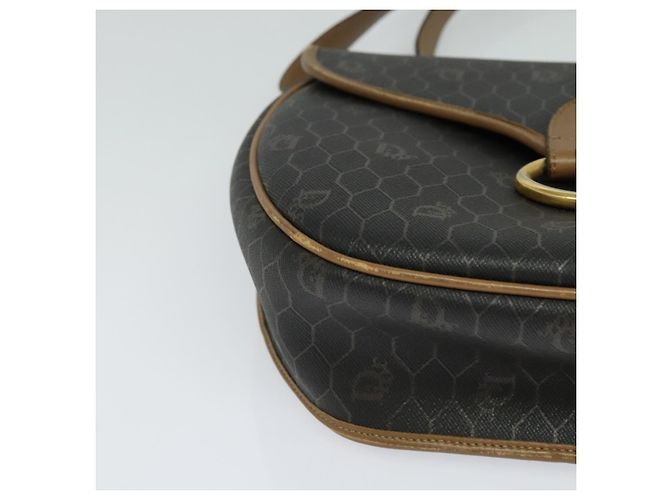 Borsa a spalla in tela a nido d'ape Christian Dior in pelle PVC nera e marrone Auth BA497 Nero - vista 9