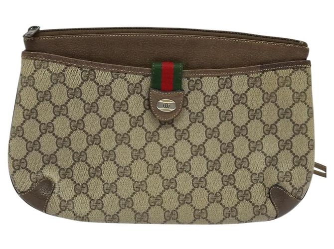GUCCI GG Supreme Web Sherry Line Borsa PVC Beige Oro 39 02 026 Auth bs23685 D'oro - vista 13