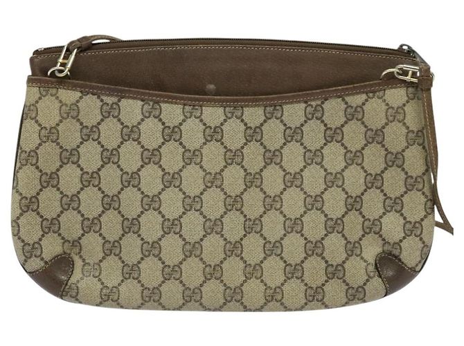 GUCCI GG Supreme Web Sherry Line Borsa PVC Beige Oro 39 02 026 Auth bs23685 D'oro - vista 2
