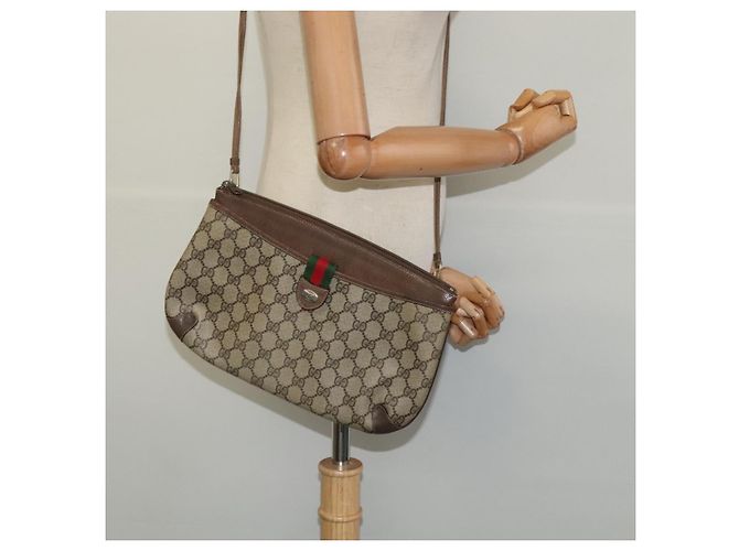 GUCCI GG Supreme Web Sherry Line Borsa PVC Beige Oro 39 02 026 Auth bs23685 D'oro - vista 22