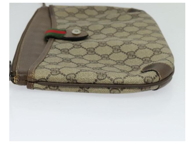 GUCCI GG Supreme Web Sherry Line Borsa PVC Beige Oro 39 02 026 Auth bs23685 D'oro - vista 3