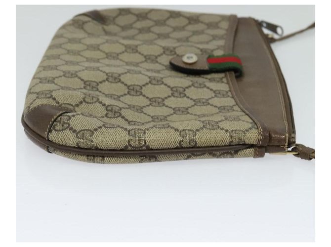 GUCCI GG Supreme Web Sherry Line Borsa PVC Beige Oro 39 02 026 Auth bs23685 D'oro - vista 4