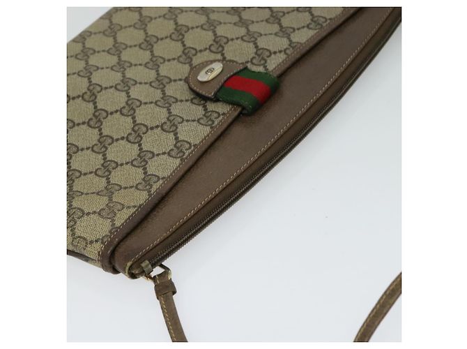 GUCCI GG Supreme Web Sherry Line Borsa PVC Beige Oro 39 02 026 Auth bs23685 D'oro - vista 6