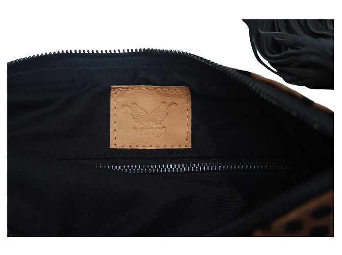 Autre Marque Clutch Wings Nora Leopardata in Pelle di Vitello Marrone Nero - vista 11