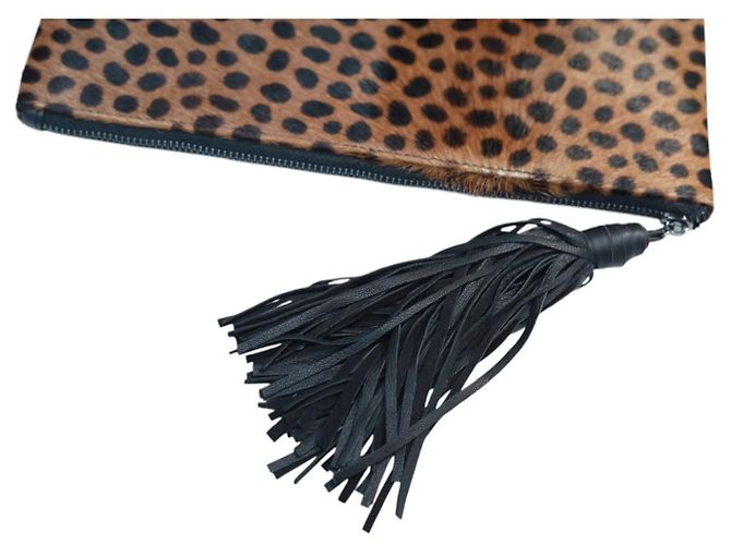 Autre Marque Clutch Wings Nora Leopardata in Pelle di Vitello Marrone Nero - vista 14