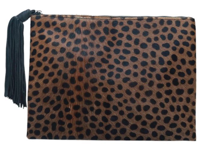 Autre Marque Clutch Wings Nora Leopardata in Pelle di Vitello Marrone Nero - vista 2