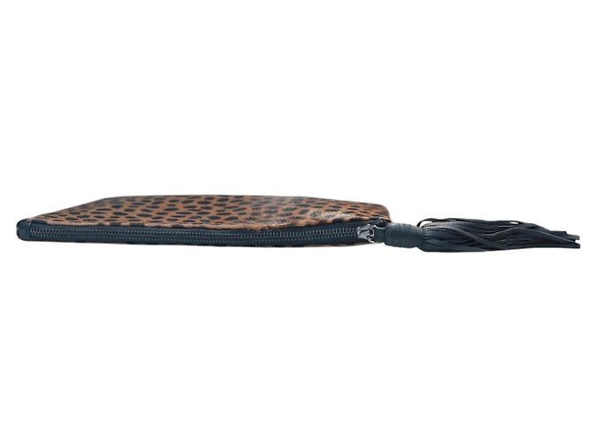 Autre Marque Clutch Wings Nora Leopardata in Pelle di Vitello Marrone Nero - vista 9
