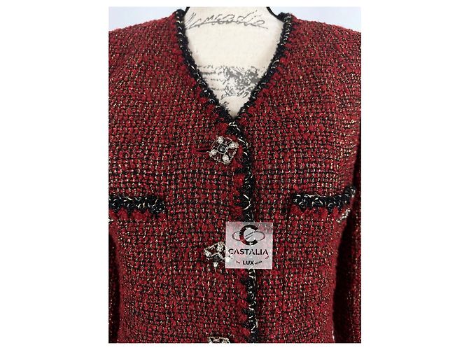 Chanel Nueva Chaqueta de Tweed Gripoix Icónica Burdeos 40 FR - vista 5