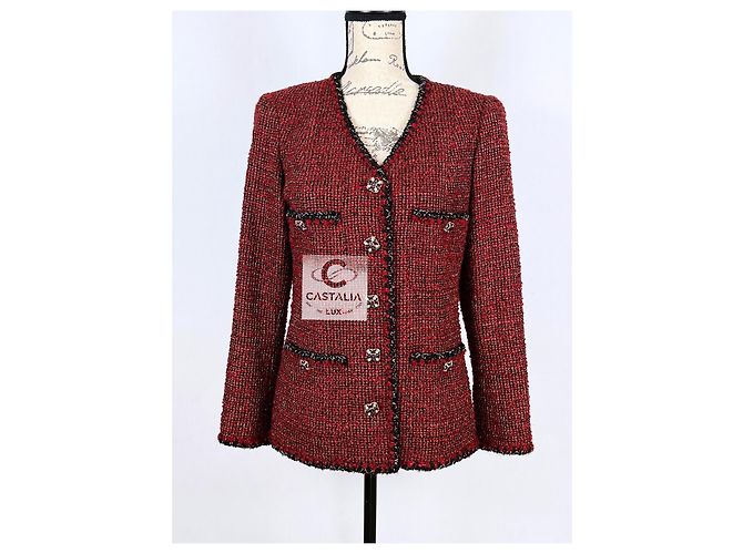 Chanel Nueva Chaqueta de Tweed Gripoix Icónica Burdeos 40 FR - vista 9