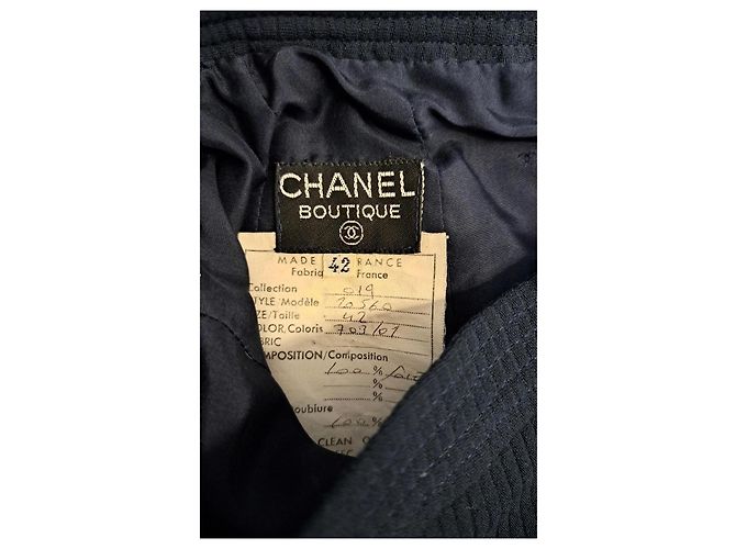 Falda recta Chanel de seda azul marino con textura Talla 42 - vista 4
