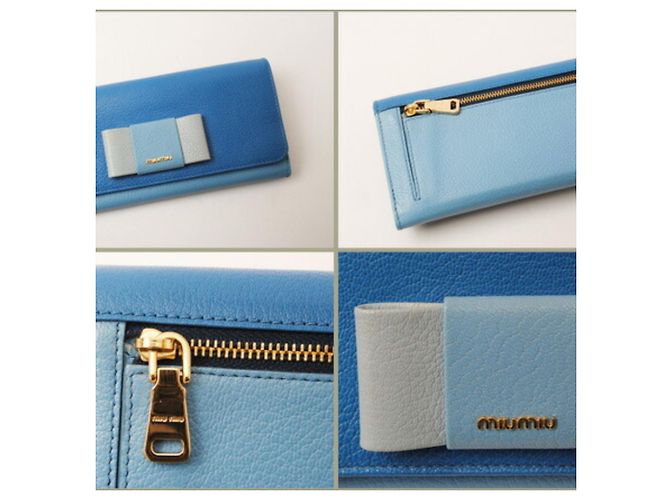 Cartera larga de cuero azul Miu Miu - vista 3