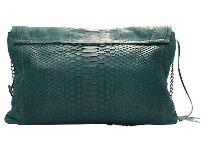 Autre Marque Wings Schultertasche aus grünem Pythonleder mit Fransen und Kette - Ansicht 4