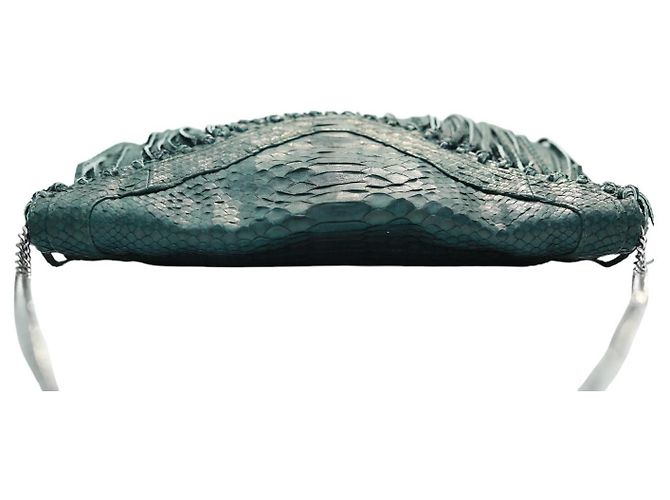 Autre Marque Wings Schultertasche aus grünem Pythonleder mit Fransen und Kette - Ansicht 5