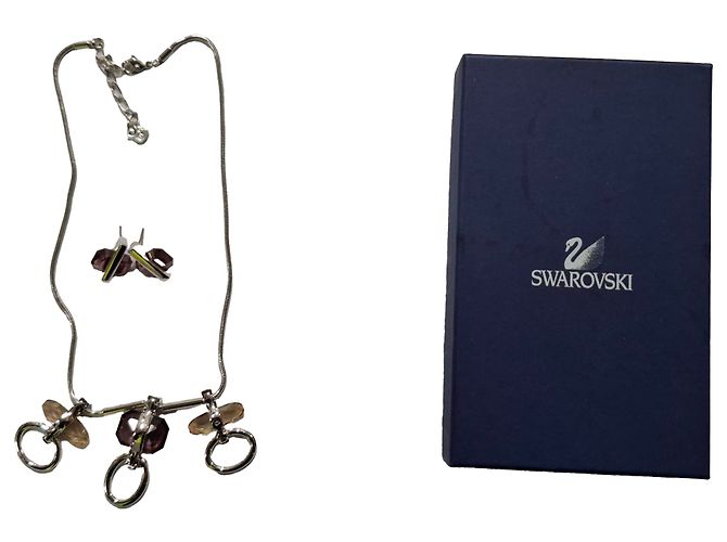 Set di orecchini e collana in metallo argento con pendente in cristallo Swarovski - vista 3