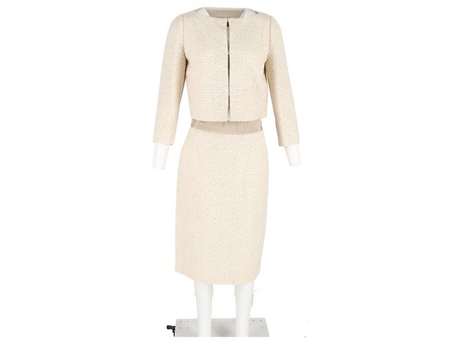 Max Mara Tweed-Blazer und Midirock aus cremefarbener Wolle - Ansicht 4
