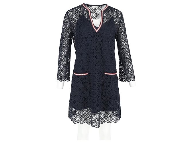 Sandro Paris Spitzen-Minikleid aus Polyester in Marineblau - Ansicht 4