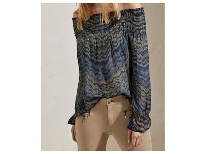 Javier Simorra Top oder Off-Shoulder-Bluse Simorra Größe 36 Braun Blau - Ansicht 10