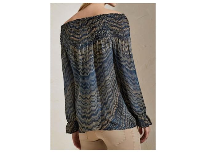 Javier Simorra Top oder Off-Shoulder-Bluse Simorra Größe 36 Braun Blau - Ansicht 11