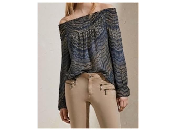 Javier Simorra Top oder Off-Shoulder-Bluse Simorra Größe 36 Braun Blau - Ansicht 13