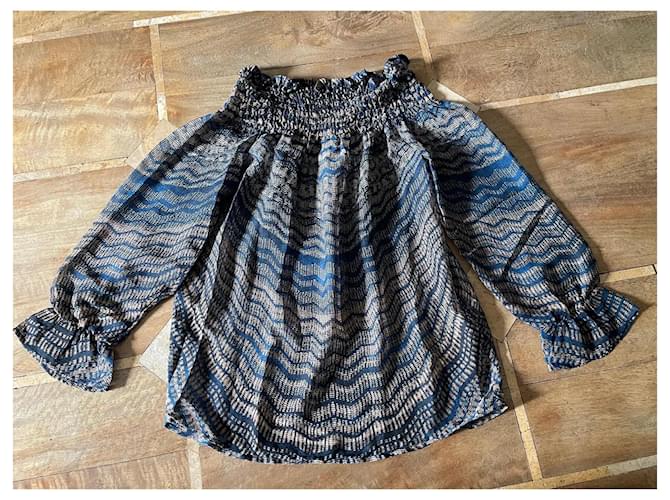 Javier Simorra Top oder Off-Shoulder-Bluse Simorra Größe 36 Braun Blau - Ansicht 2