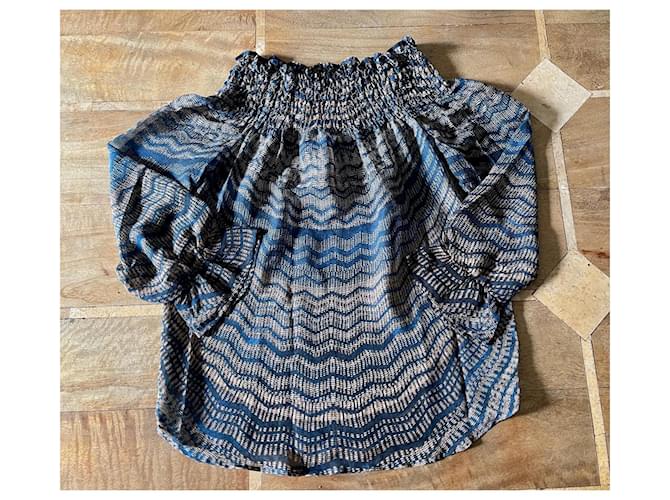 Javier Simorra Top oder Off-Shoulder-Bluse Simorra Größe 36 Braun Blau - Ansicht 4