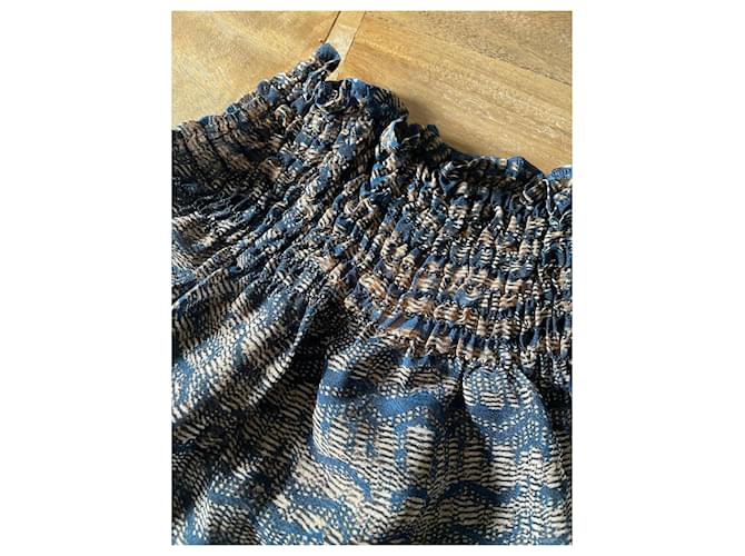 Javier Simorra Top oder Off-Shoulder-Bluse Simorra Größe 36 Braun Blau - Ansicht 5