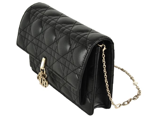 Borsa a spalla Dior Daily Chain Pouch Cannage di Christian Dior Nero - vista 2