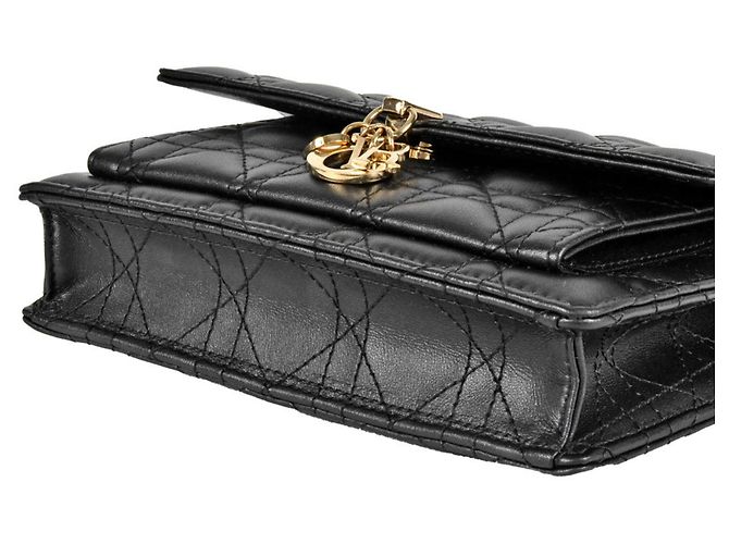 Borsa a spalla Dior Daily Chain Pouch Cannage di Christian Dior Nero - vista 4