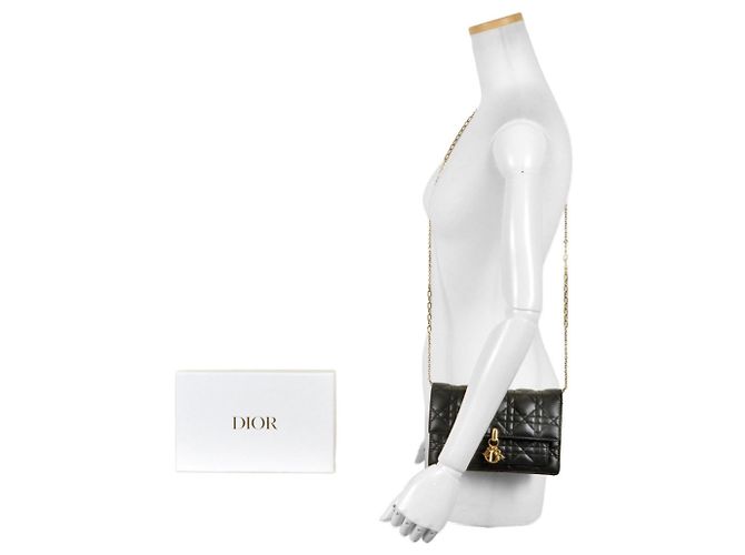 Borsa a spalla Dior Daily Chain Pouch Cannage di Christian Dior Nero - vista 8
