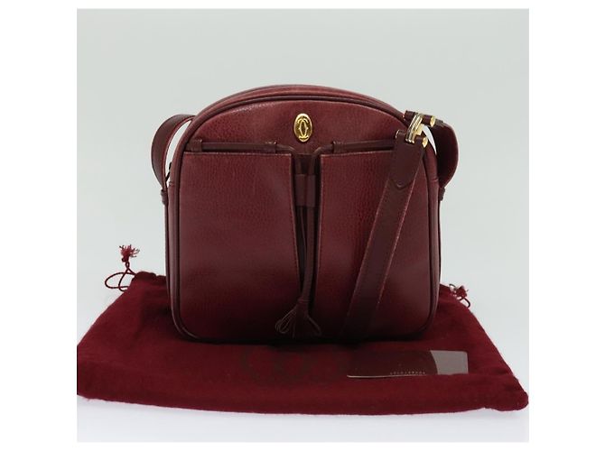 CARTIER Schultertasche Must Line Leder Weinrot Auth BA833 Bordeaux - Ansicht 23
