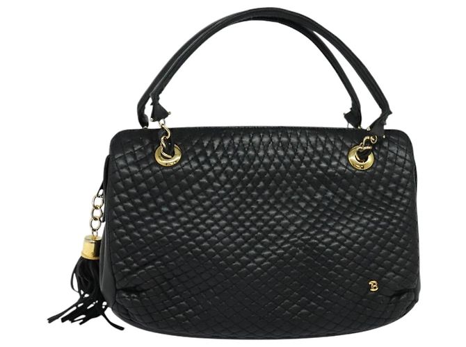 BALLY Bolsa de mão acolchoada de couro preta Auth BA969 Preto - vista 2