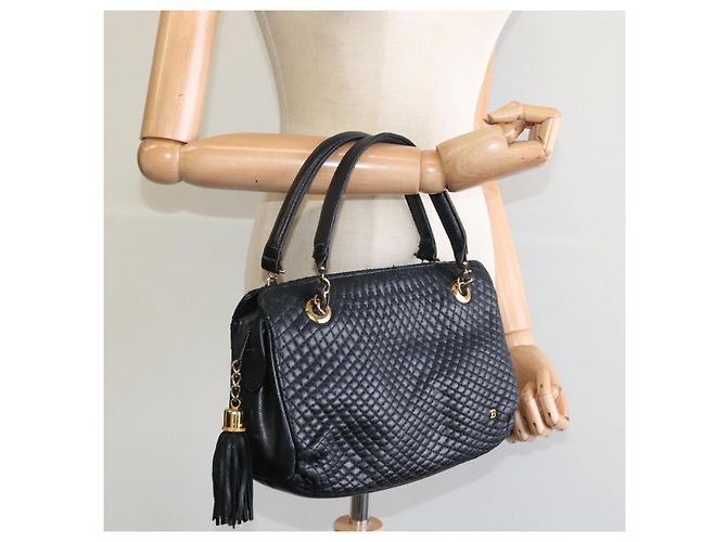 BALLY Bolsa de mão acolchoada de couro preta Auth BA969 Preto - vista 23