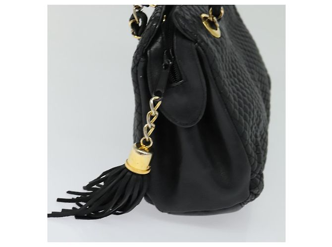 BALLY Bolsa de mão acolchoada de couro preta Auth BA969 Preto - vista 4