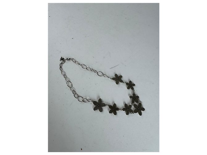 Vintage Courreges Blumenstahl Collier Silber Weiß - Ansicht 2