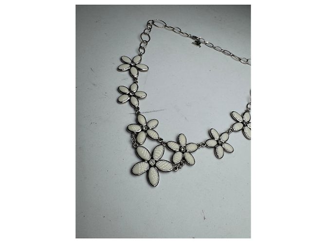 Vintage Courreges Blumenstahl Collier Silber Weiß - Ansicht 4