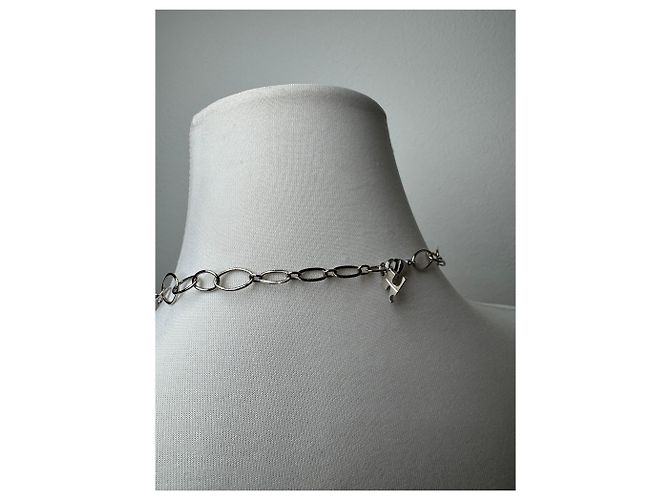 Vintage Courreges Blumenstahl Collier Silber Weiß - Ansicht 5